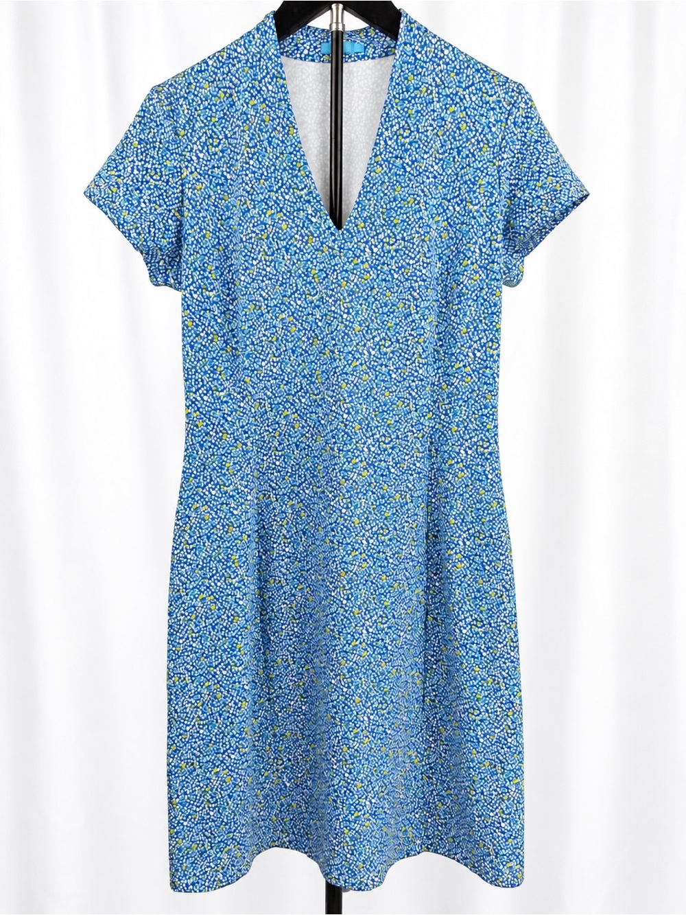 J. McLaughlin Blue Geo Print V-Neck Short Sleeve Dress Small